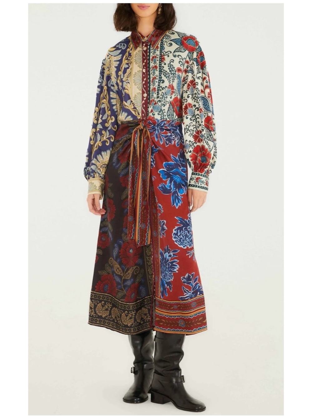 Farm Rio Navy Winter Mix Long Sleeve Dress